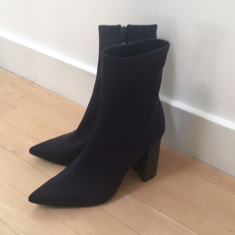 Jeffrey Campbell Dark Navy Pointed Toe Sock Ankle Boots